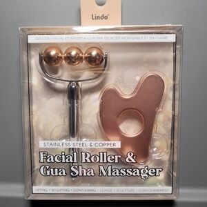 Lindo Stainless Steel & Copper Facial Roller & Gua Sha Massager Set